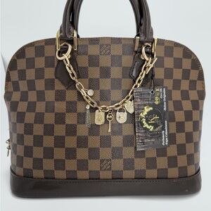Louis Vuitton Brown Checkered Tote with Gold Chain